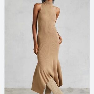 Anthropologie Open Back, Mock Neck, Cut Out, Knit, Body Con Dress in Tan, Size S